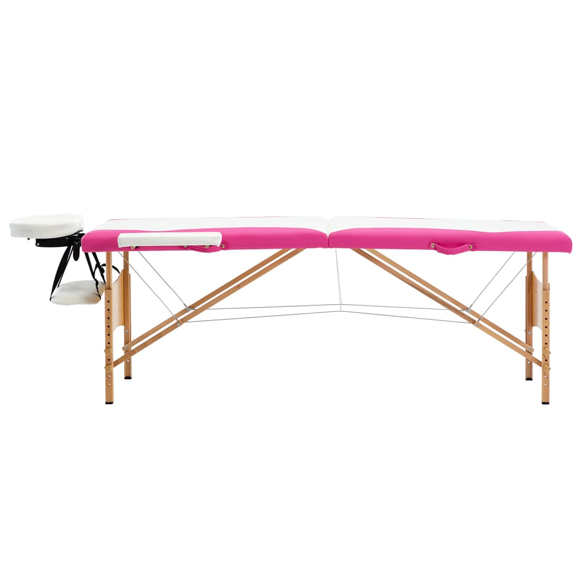 vidaXL Mesa de massagens dobrável 2 zonas madeira branco e rosa 1