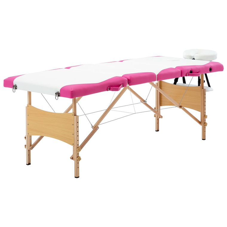 vidaXL Mesa de massagens dobrável 4 zonas madeira branco e rosa 1
