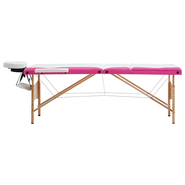 vidaXL Mesa de massagens dobrável 3 zonas madeira branco e rosa 2