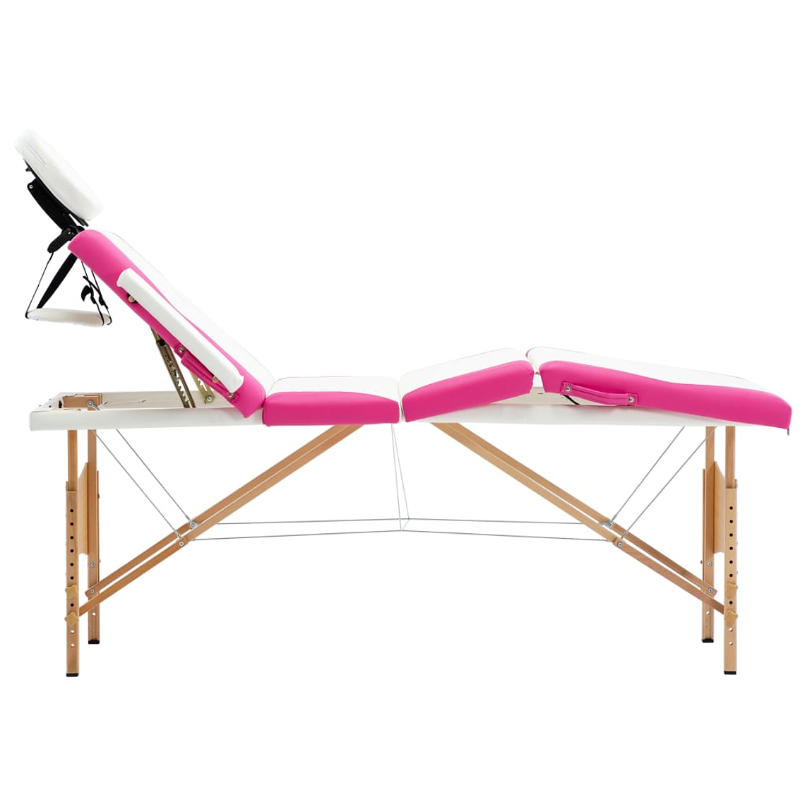 vidaXL Mesa de massagens dobrável 4 zonas madeira branco e rosa 2