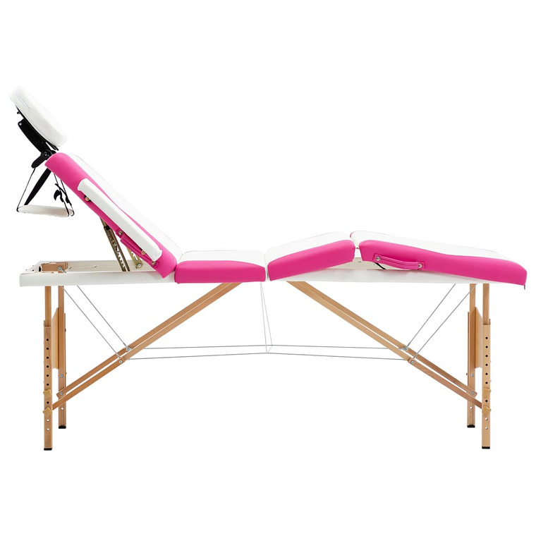 vidaXL Mesa de massagens dobrável 4 zonas madeira branco e rosa 2