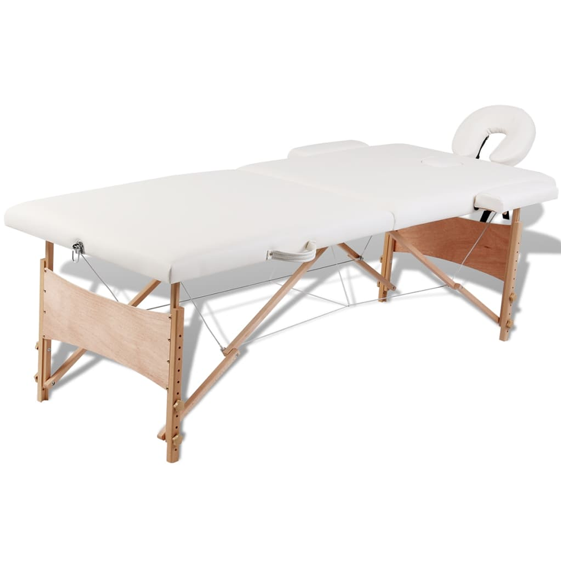vidaXL Mesa massagem dobrável 2 zonas estrutura madeira branco nata 2