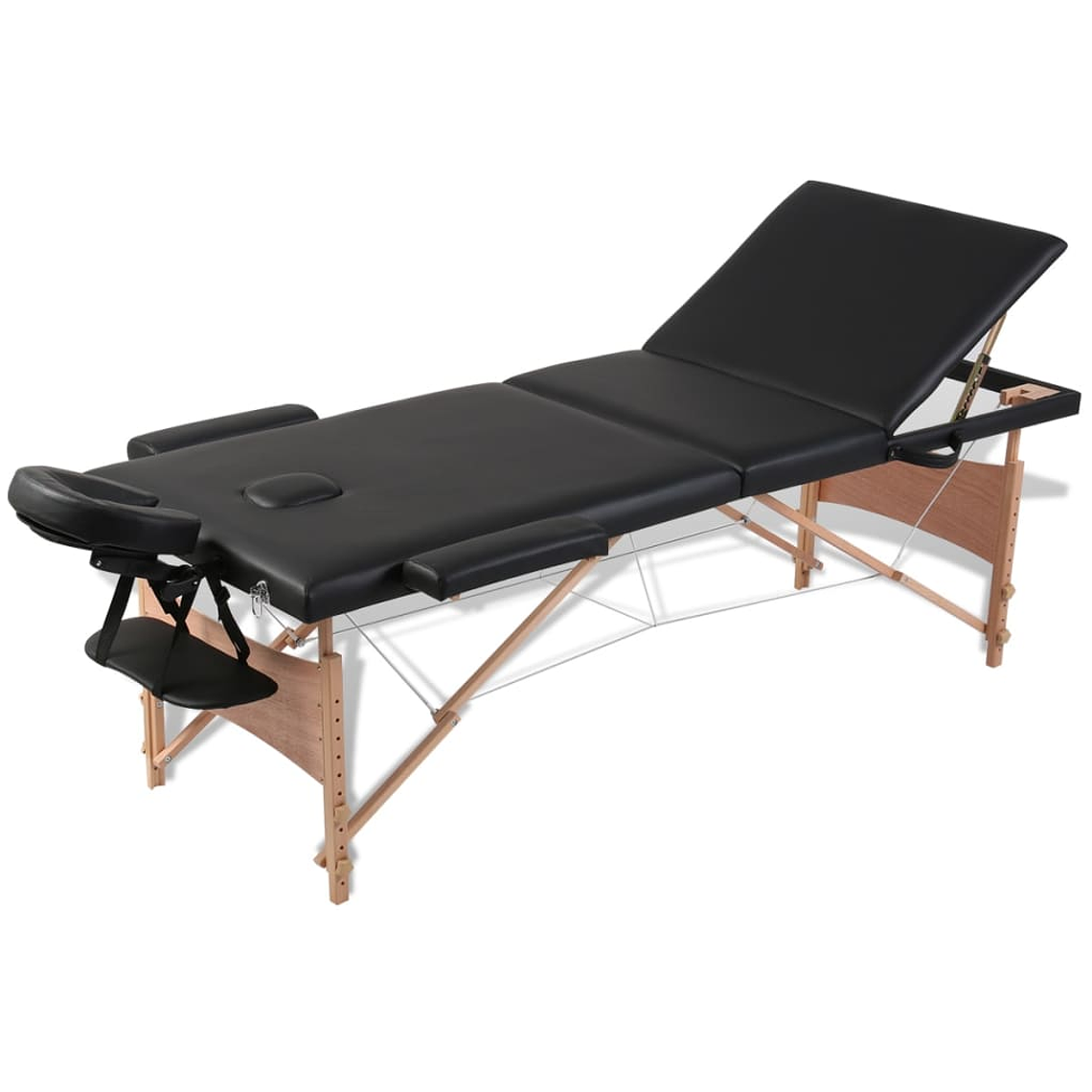 vidaXL Mesa de massagens dobrável 3 zonas + estrutura de madeira preto 2
