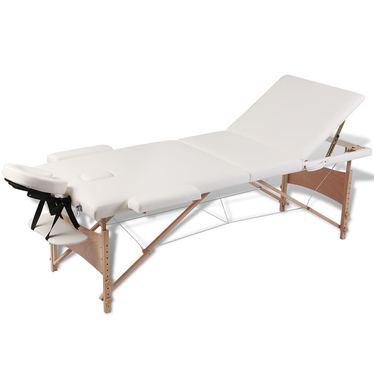 vidaXL Mesa massagem dobrável 3 zonas estrutura madeira branco nata 2