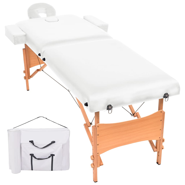 vidaXL Mesa de massagem dobrável de 2 zonas 10 cm espessura branco 2