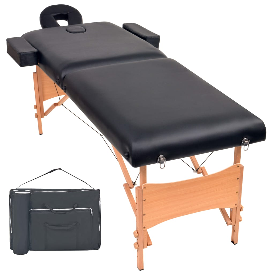 vidaXL Mesa de massagem dobrável de 2 zonas 10 cm espessura preto 2