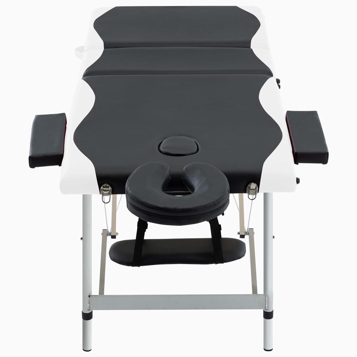 vidaXL Mesa de massagem dobrável 3 zonas alumínio preto e branco 2