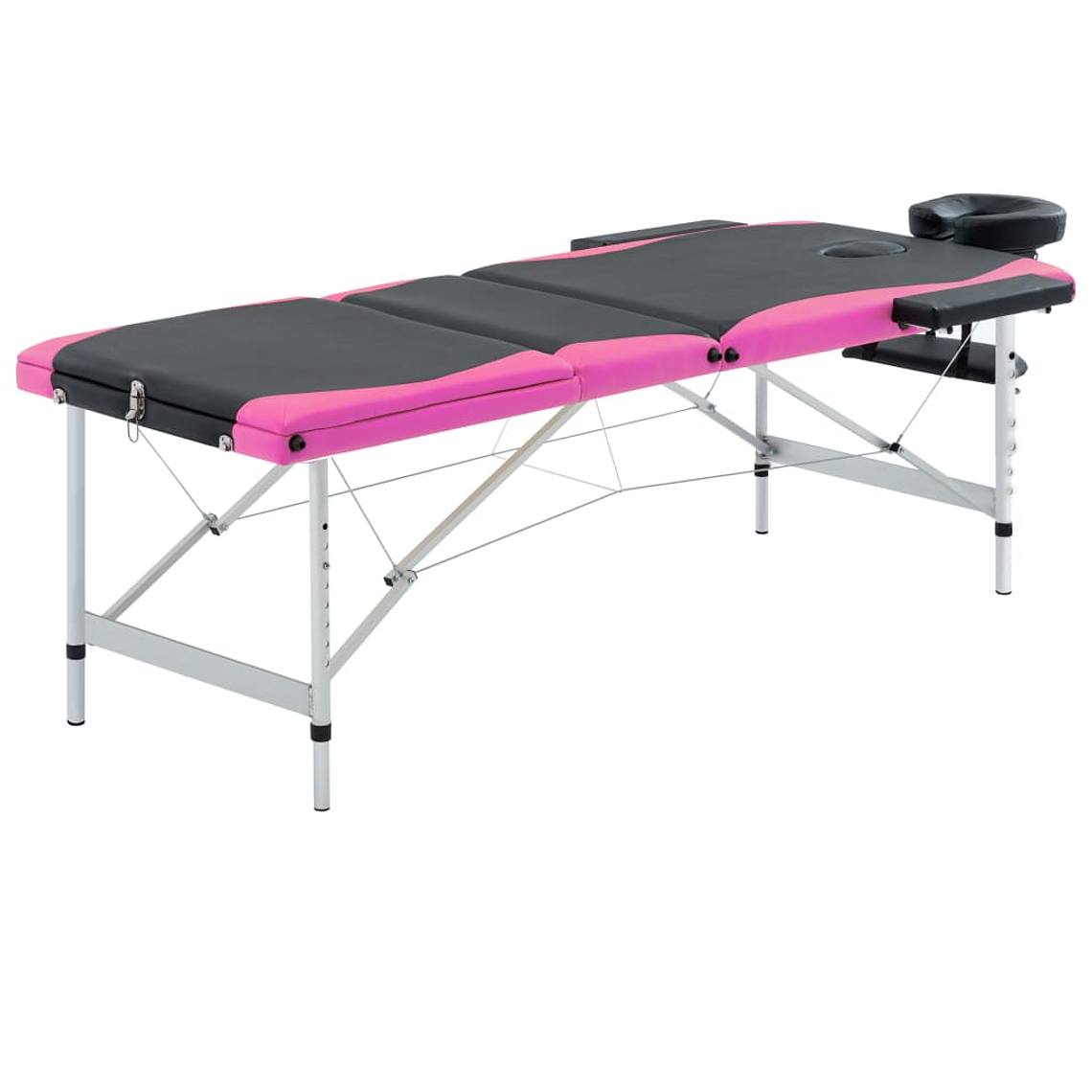 vidaXL Mesa de massagem dobrável 3 zonas alumínio preto e rosa 1