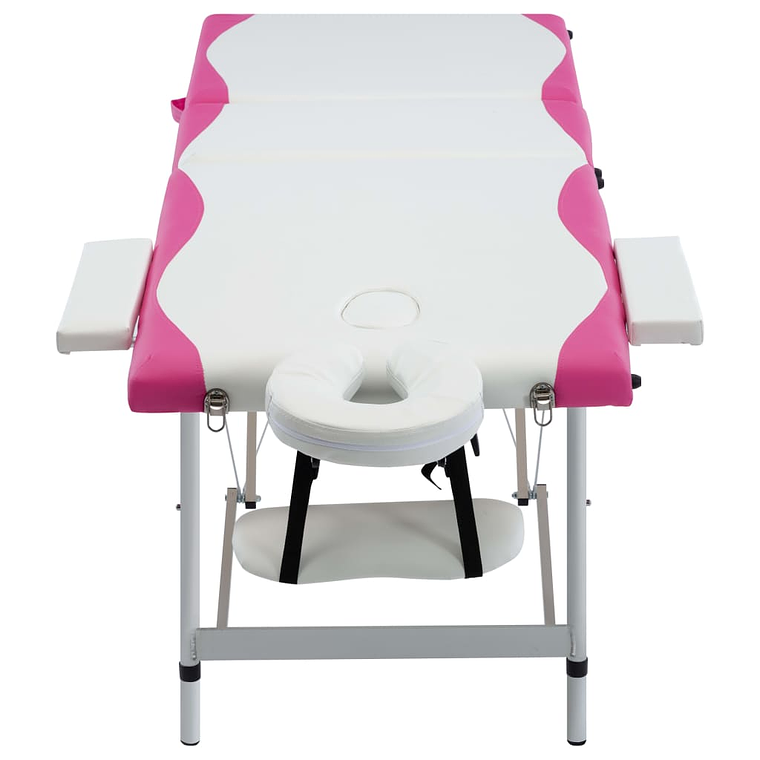 vidaXL Mesa de massagem dobrável 3 zonas alumínio branco e rosa 2