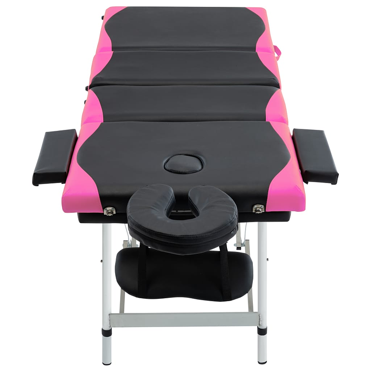 vidaXL Mesa de massagem dobrável 4 zonas alumínio preto e rosa 1