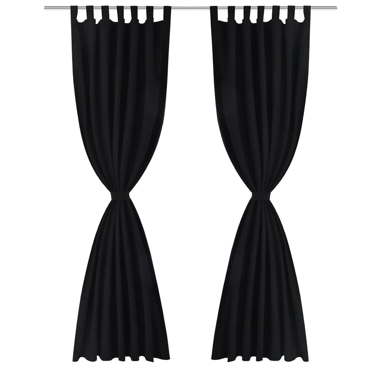 Cortinas de cetim com laços, 2 pcs, preto 140 x 175 cm 1