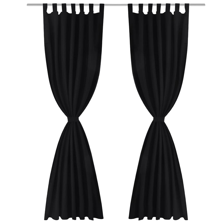 Cortinas de cetim com laços, 2 pcs, preto 140 x 225 cm 1