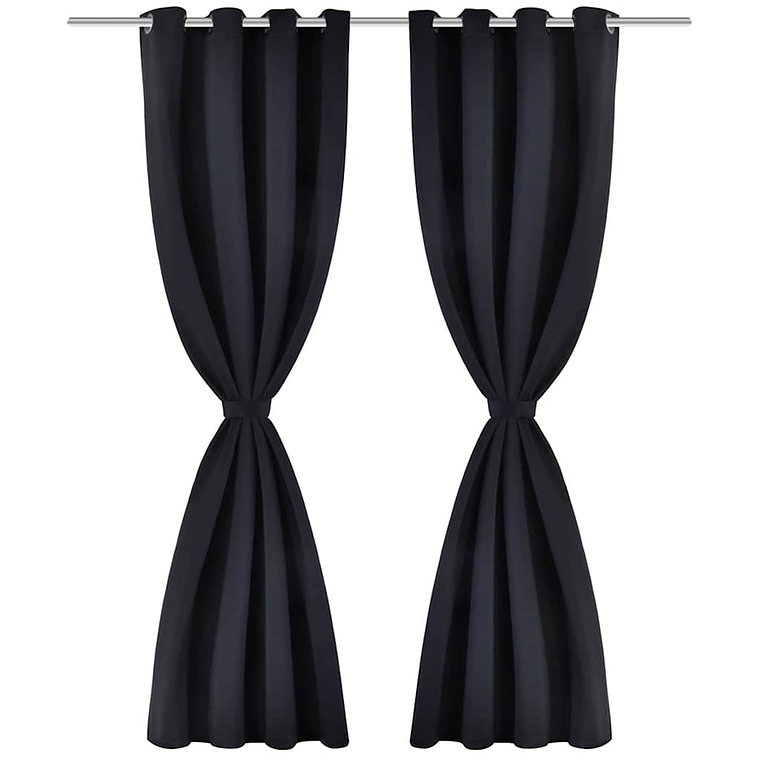 2 pcs Cortinas Blecaute com Argolas de Metal Preta 135 x 245 cm 1