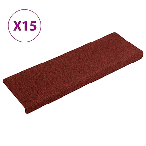 vidaXL Tapetes de escada autoadesivos 15 peças 65x21x4 cm vermelho bordô com borda retangular