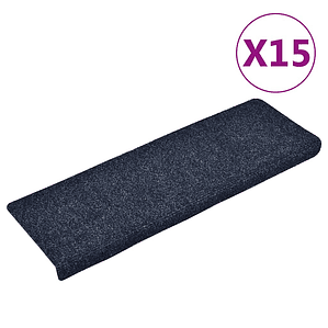 vidaXL Tapetes de escada autoadesivos 15 peças 65x21x4 cm azul com borda retangular