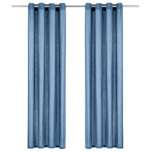 vidaXL Cortinas com argolas de metal 2 pcs algodão 140x225 cm azul