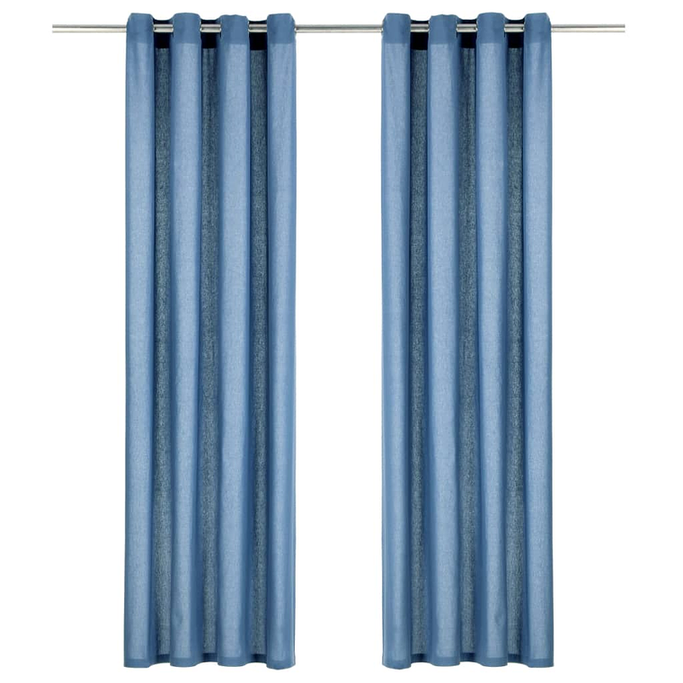 vidaXL Cortinas com argolas de metal 2 pcs algodão 140x225 cm azul 1
