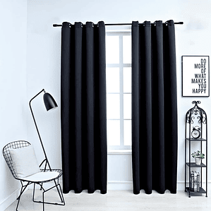 vidaXL Cortinas blackout com argolas em metal 2 pcs 140x175 cm preto