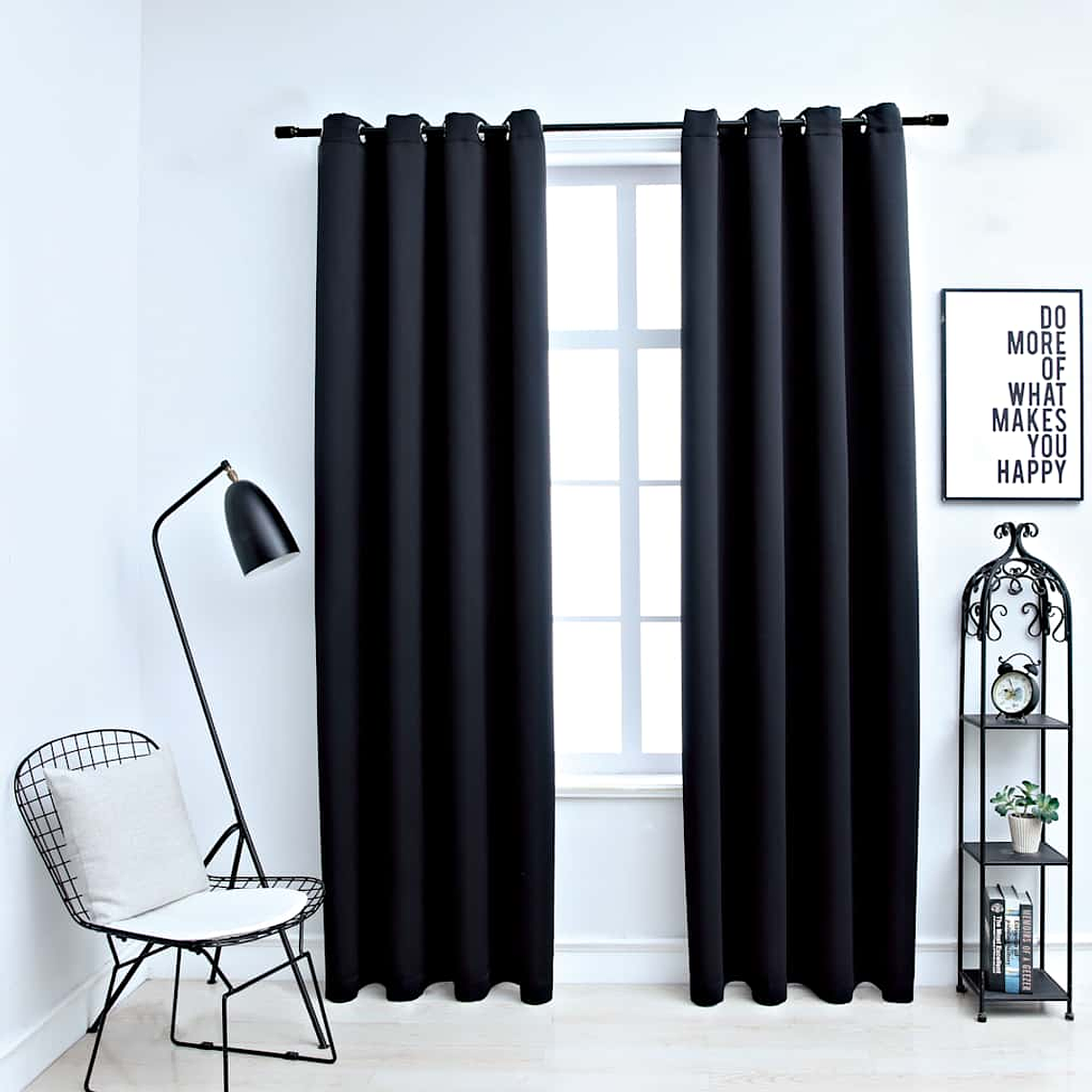 vidaXL Cortinas blackout com argolas em metal 2 pcs 140x225 cm preto 1