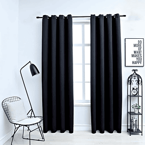 vidaXL Cortinas blackout com argolas em metal 2 pcs 140x225 cm preto