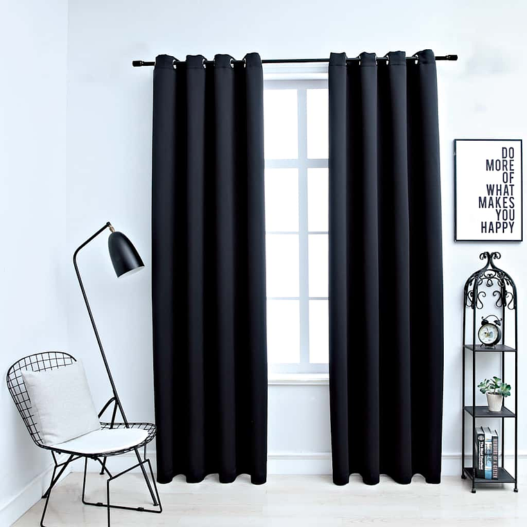 vidaXL Cortinas blackout com argolas em metal 2 pcs 140x245 cm preto 1