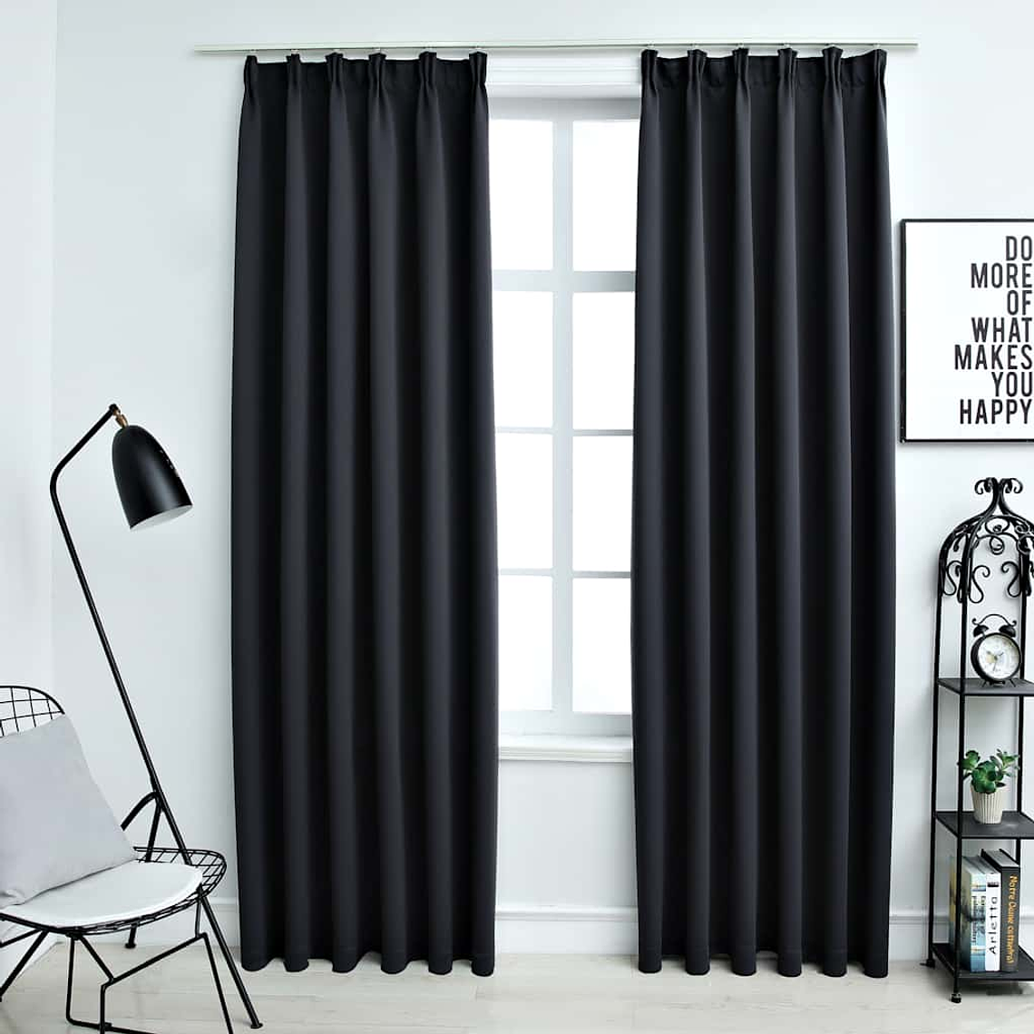 vidaXL Cortinas blackout com ganchos 2 pcs 140x175 cm preto 1