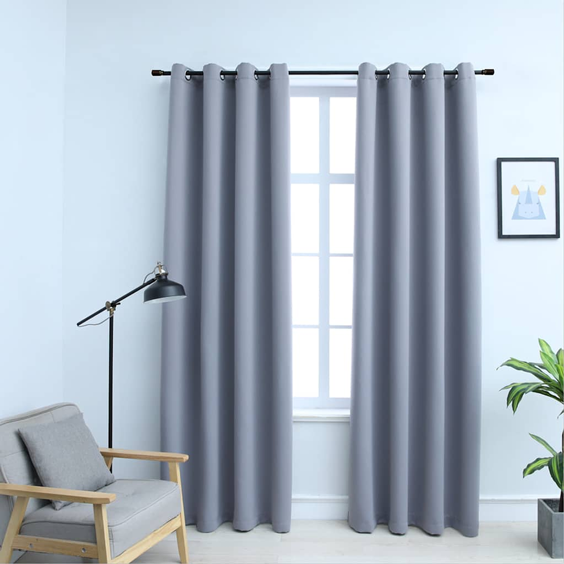 vidaXL Cortinas blackout c/ argolas em metal 2 pcs 140x245 cm cinzento 1