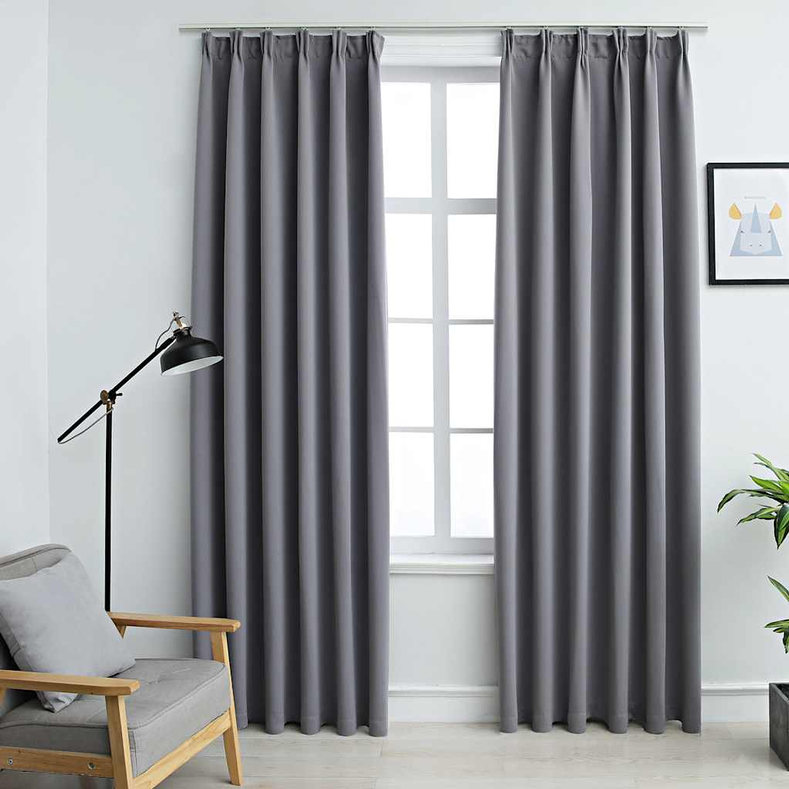 vidaXL Cortinas blackout com ganchos 2 pcs 140x175 cm cinzento 1