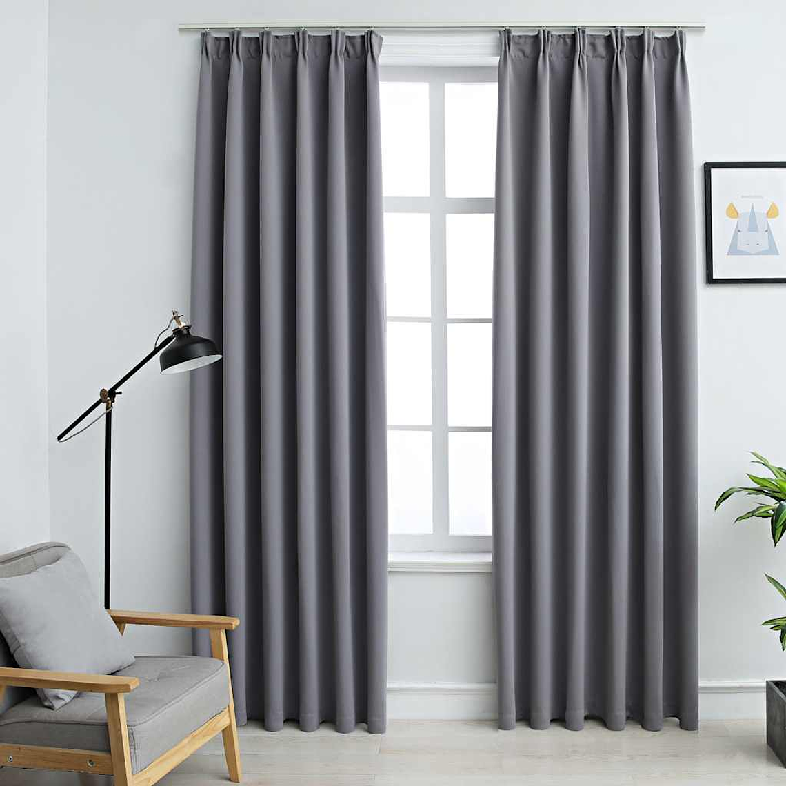 vidaXL Cortinas blackout com ganchos 2 pcs 140x225 cm cinzento 1