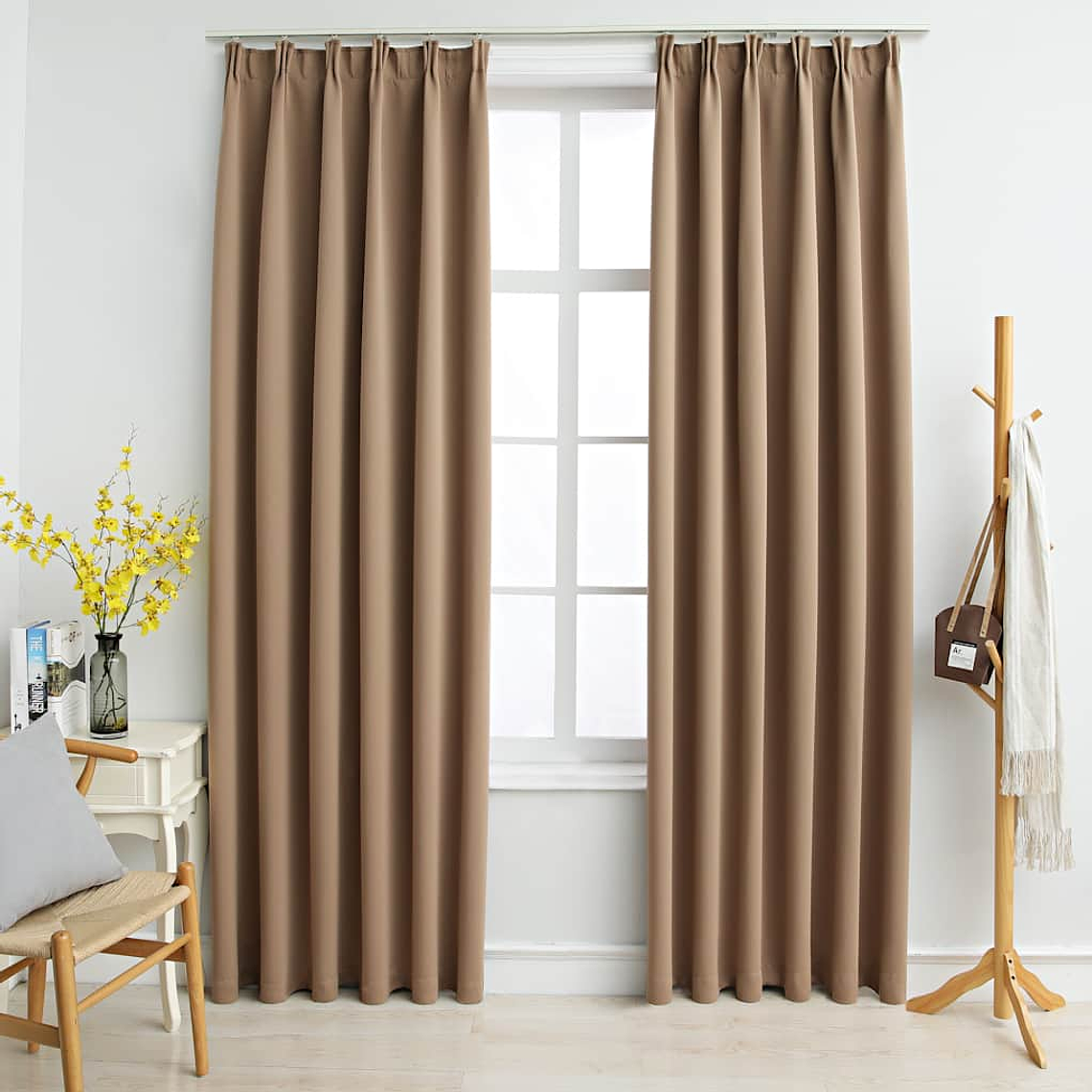 vidaXL Cortinas blackout c/ganchos 2pcs 140x245cm cinzento-acastanhado 1