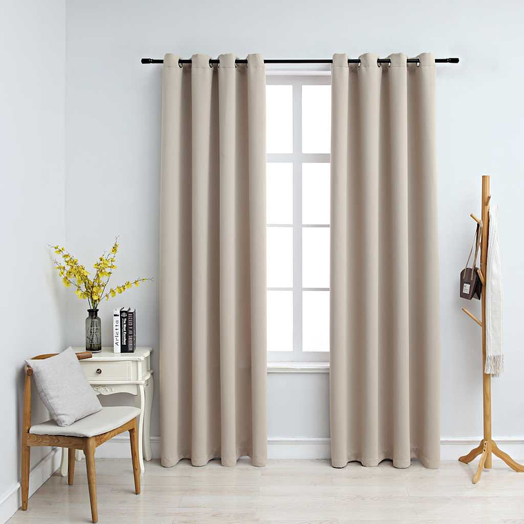 vidaXL Cortinas blackout com argolas em metal 2 pcs 140x225 cm bege 1