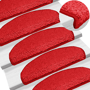 vidaXL Tapetes de escada 15 peças 65x21x4 cm vermelho semicircular grande