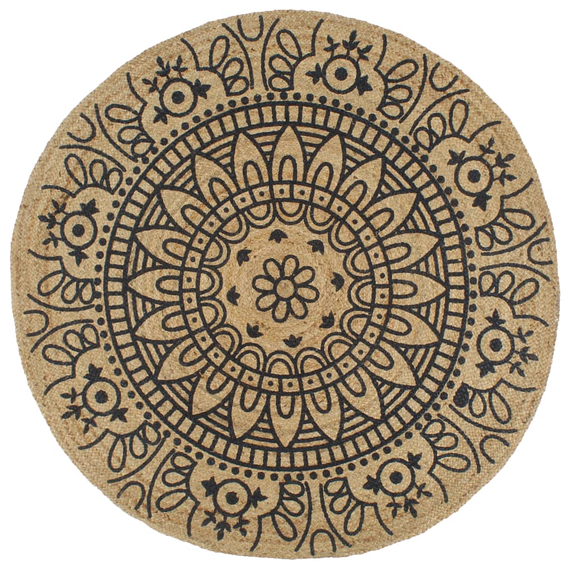 vidaXL Tapete artesanal em juta com impressão a azul-marinho 150 cm 1