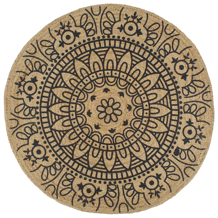 vidaXL Tapete artesanal em juta com impressão a azul-marinho 150 cm 1