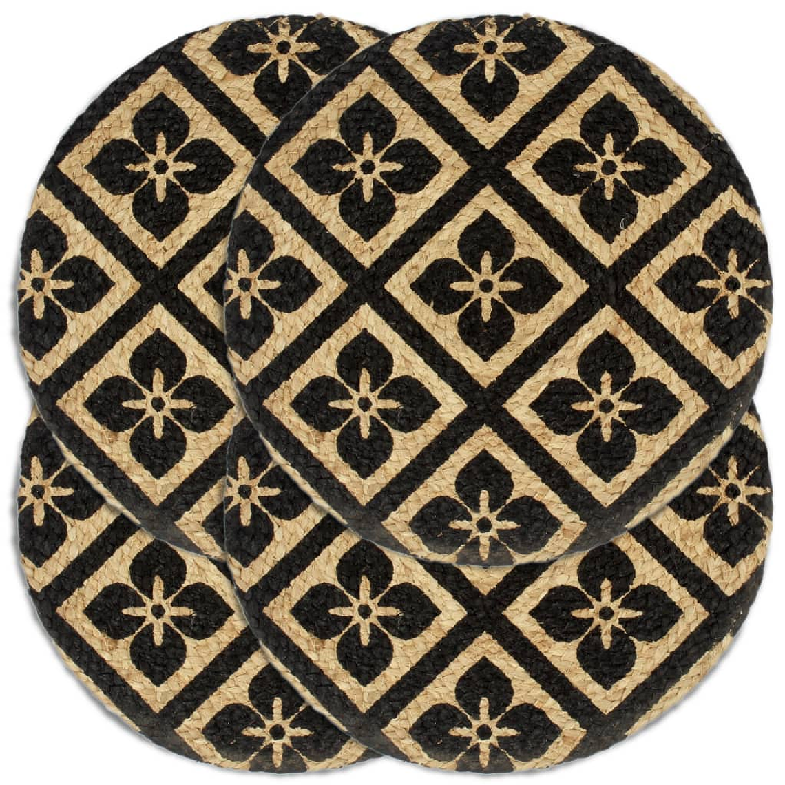 vidaXL Individuais de mesa 4 pcs juta 38 cm redondo preto 1