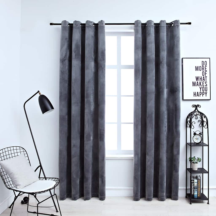 vidaXL Cortinas blackout com argolas 2 pcs 140x245 cm veludo antracite 1