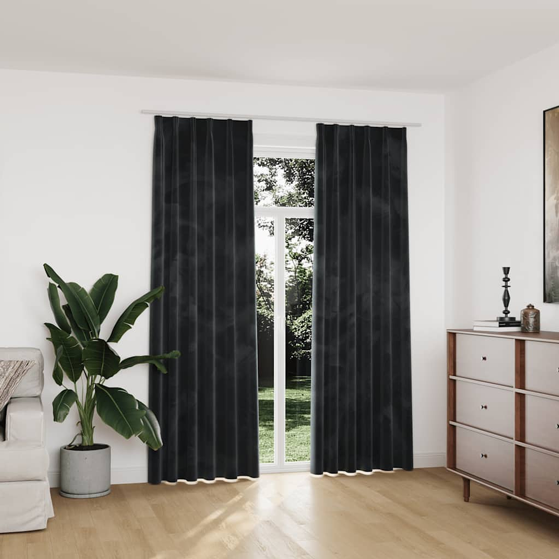 vidaXL Cortinas blackout com ganchos 2 pcs 140x225 cm veludo antracite 1