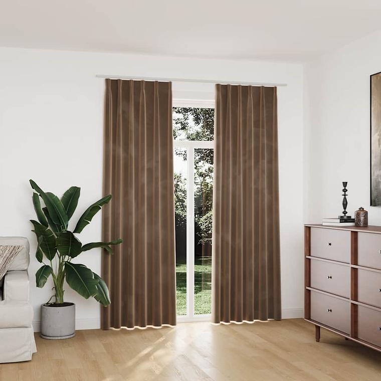 vidaXL Cortinas blackout com ganchos 2 pcs 140x225 cm veludo bege 1