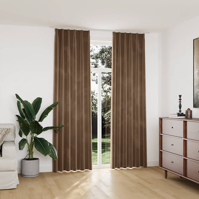 vidaXL Cortinas blackout com ganchos 2 pcs 140x245 cm veludo bege 1