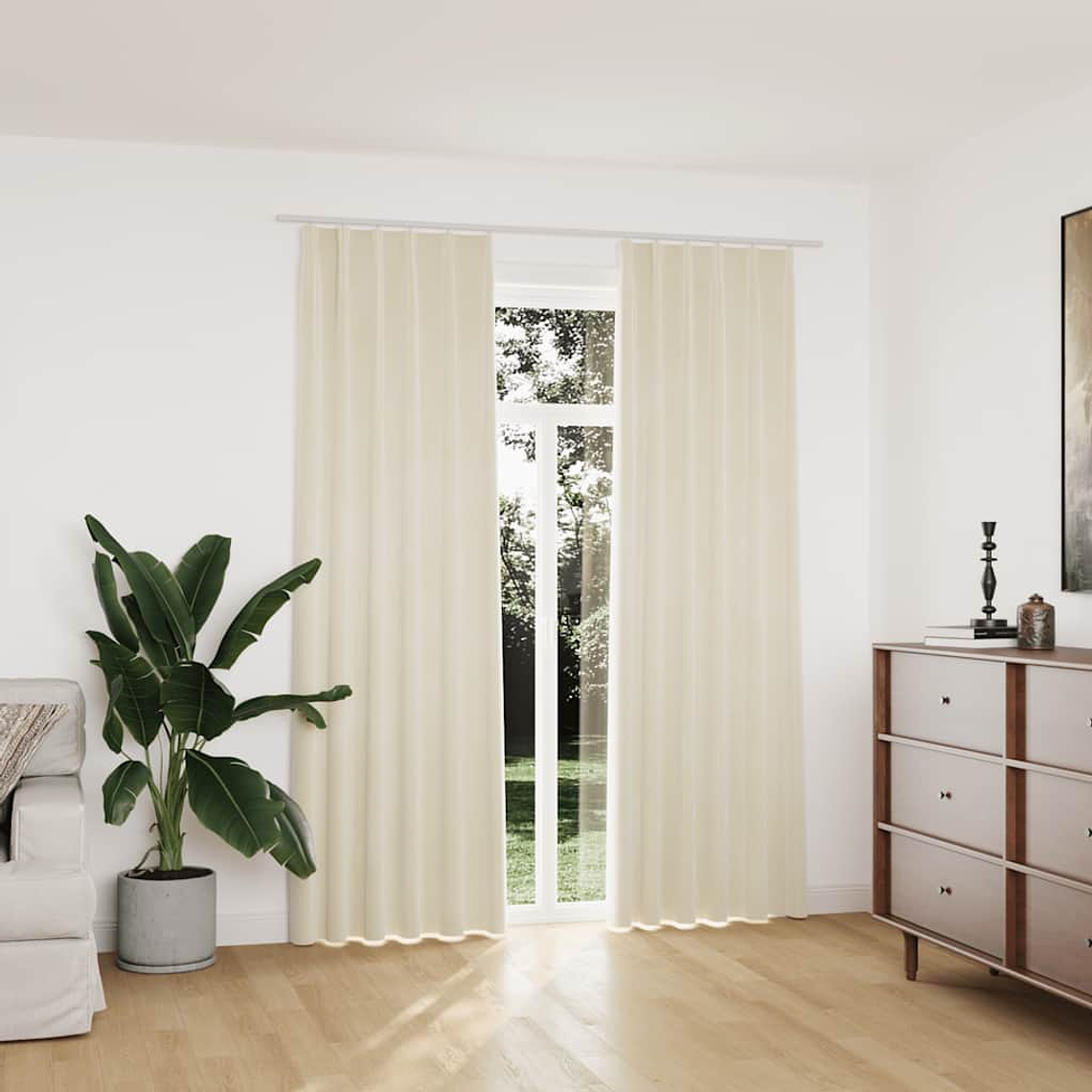 vidaXL Cortinas blackout com ganchos 2 pcs 140x225 cm veludo cor creme 1