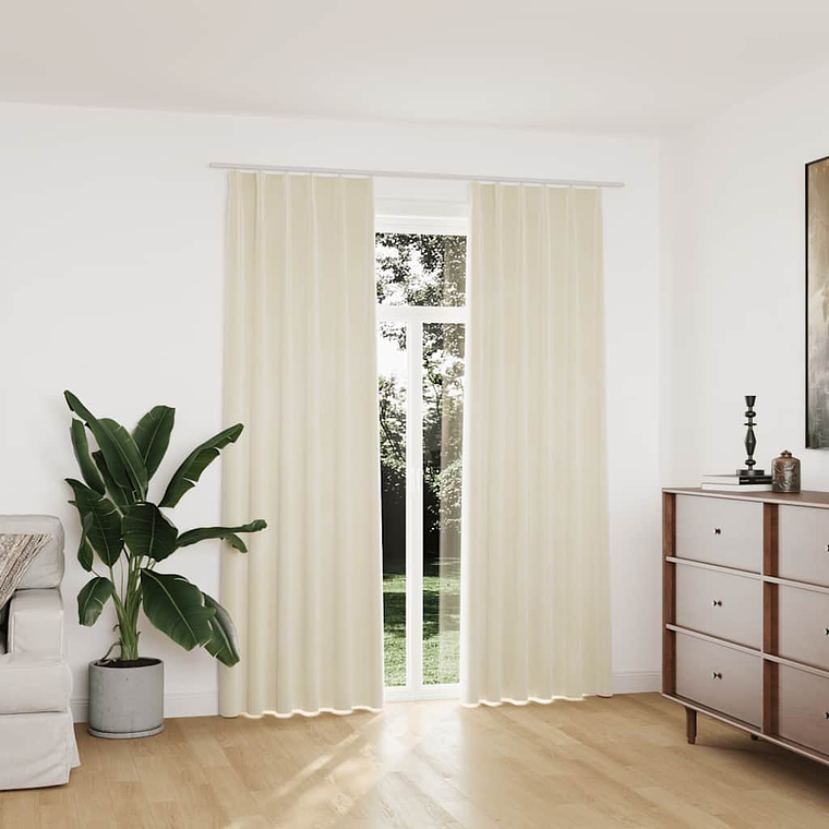 vidaXL Cortinas blackout com ganchos 2 pcs 140x225 cm veludo cor creme 1