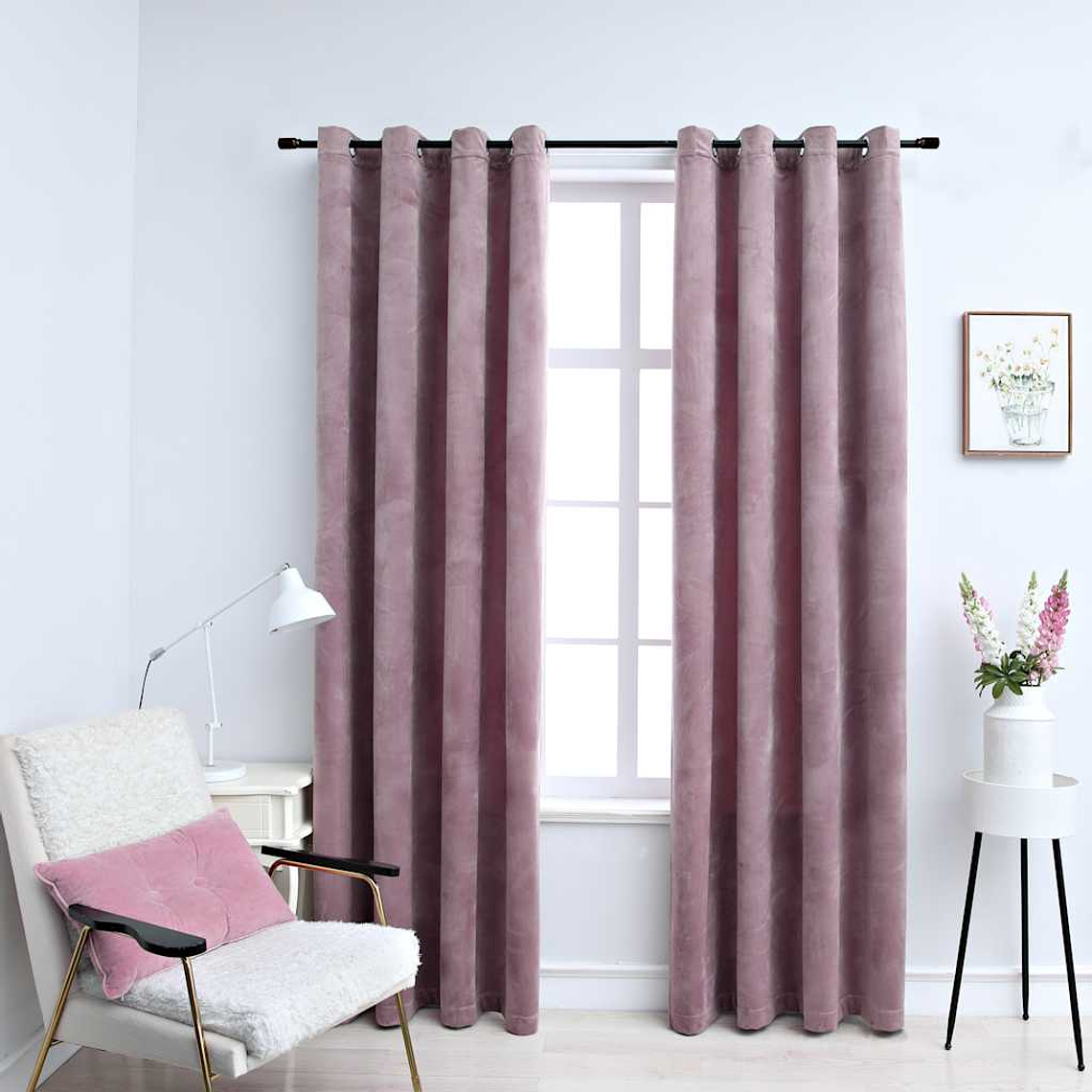 vidaXL Cortinas blackout c/ argolas 2 pcs 140x175 cm veludo rosa antigo 1