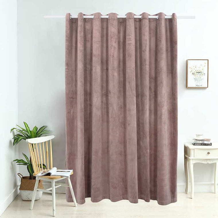 vidaXL Cortina blackout c/ argolas metal 290x245cm veludo rosa antigo 1