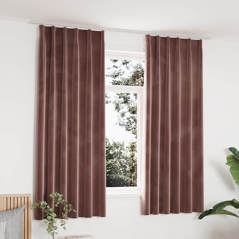 vidaXL Cortinas blackout c/ ganchos 2 pcs 140x175cm veludo rosa antigo 1