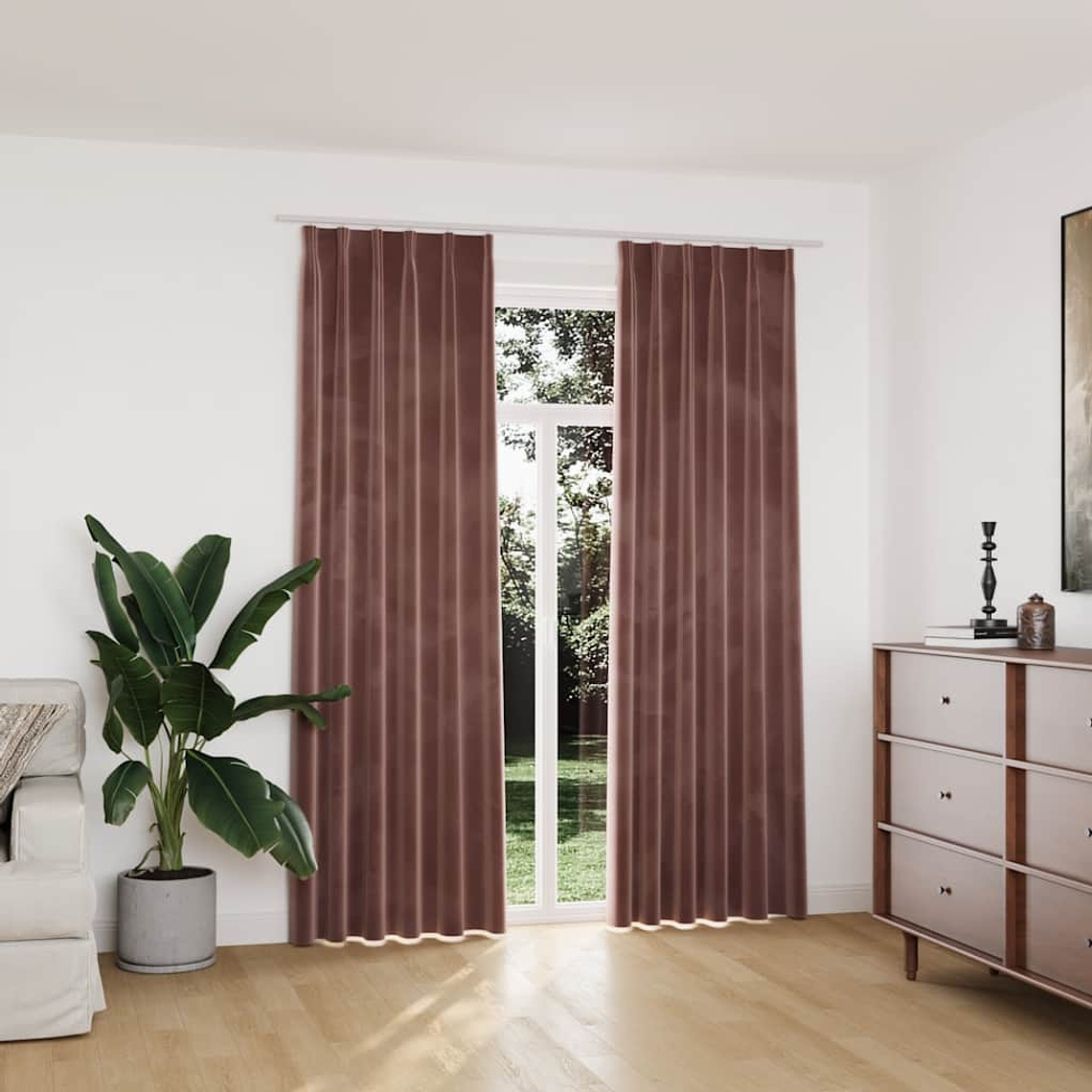 vidaXL Cortinas blackout c/ ganchos 2 pcs 140x225cm veludo rosa antigo 1