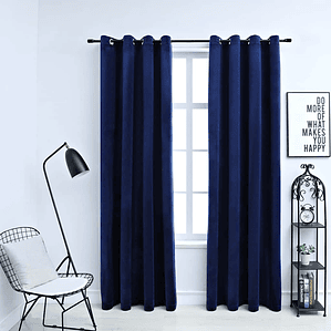 vidaXL Cortinas blackout c/ argolas 2 pcs 140x175cm veludo azul escuro