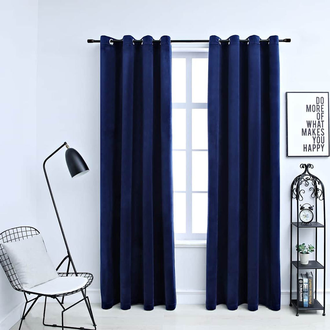 vidaXL Cortinas blackout c/ argolas 2 pcs 140x225cm veludo azul escuro 1