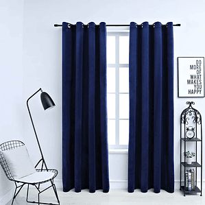 vidaXL Cortinas blackout c/ argolas 2 pcs 140x225cm veludo azul escuro