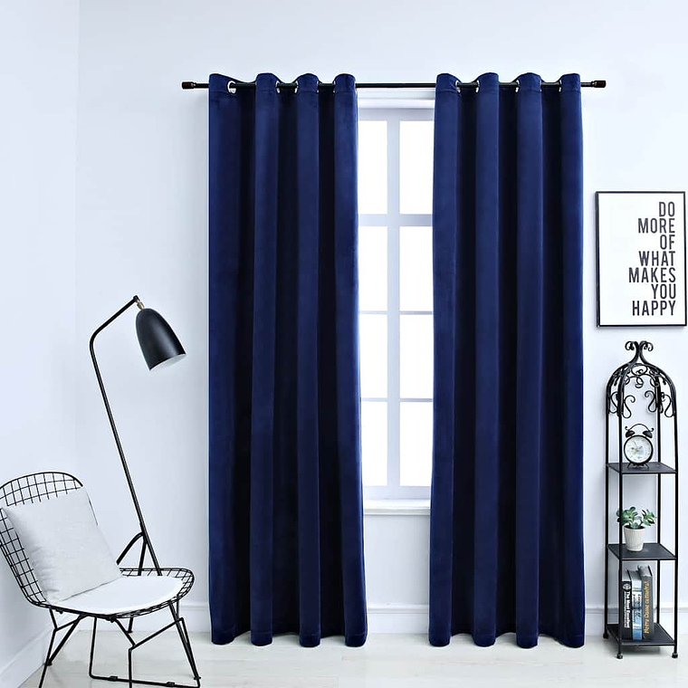 vidaXL Cortinas blackout c/ argolas 2 pcs 140x245cm veludo azul escuro 1