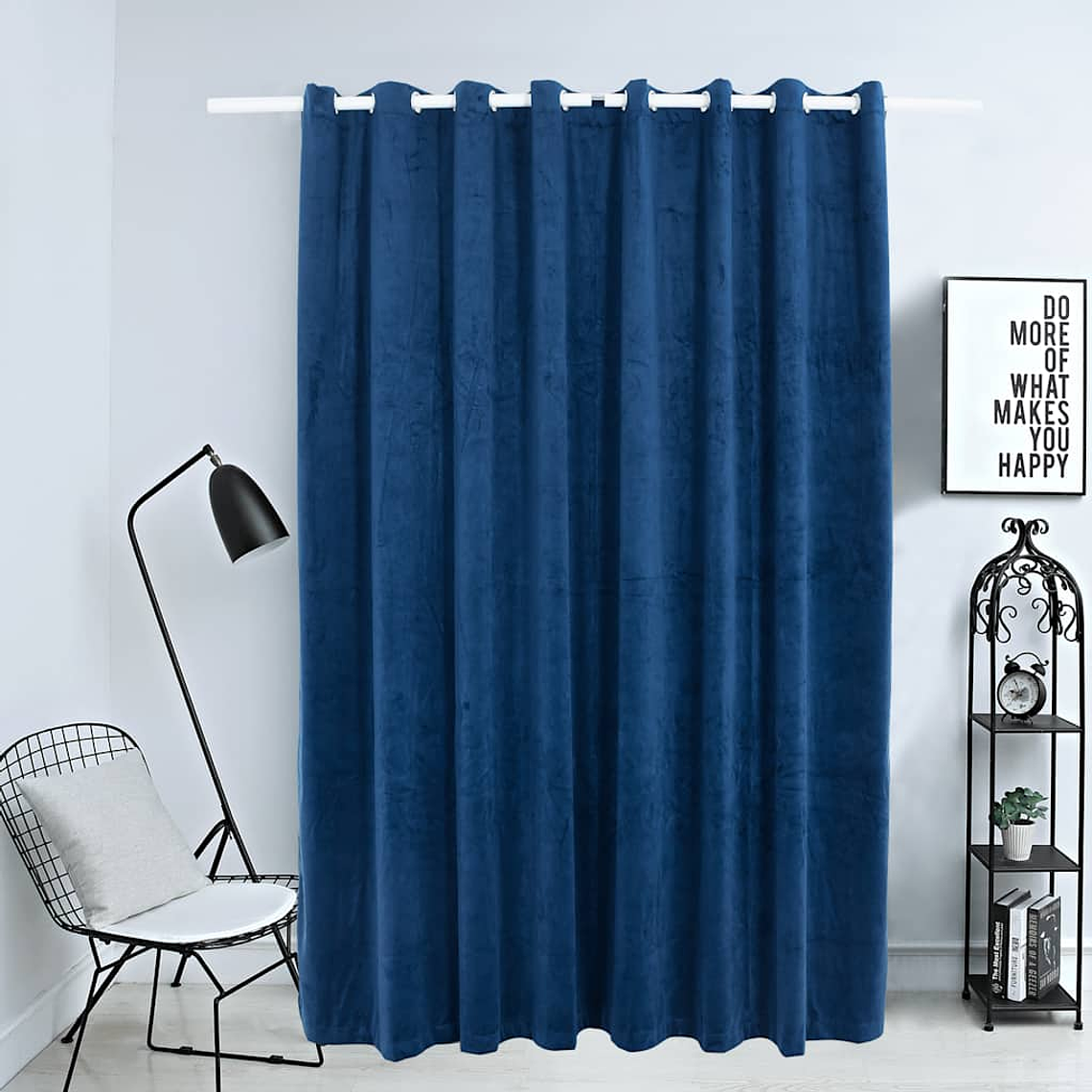 vidaXL Cortina blackout c/ argolas metal 290x245 cm veludo azul-escuro 1
